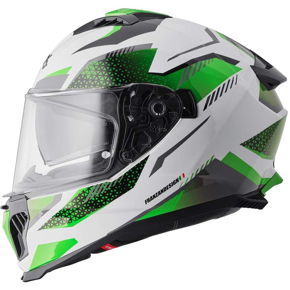 GMS Gelero Integralhelm für Motorräder, Weiß, Grün, Grau