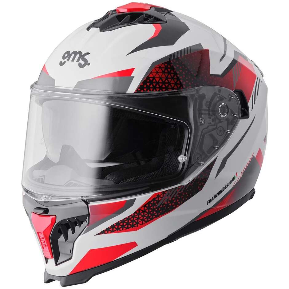 GMS Gelero Integralhelm für Motorräder, Weiß, Rot, Grau