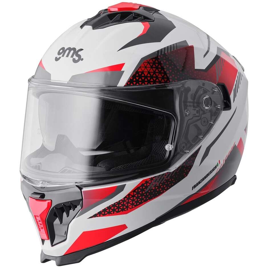 GMS Gelero Integralhelm für Motorräder, Weiß, Rot, Grau