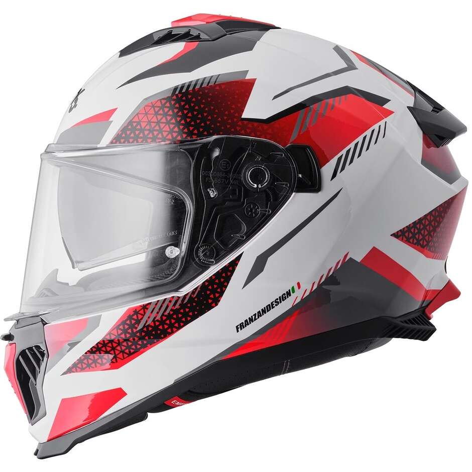 GMS Gelero Integralhelm für Motorräder, Weiß, Rot, Grau