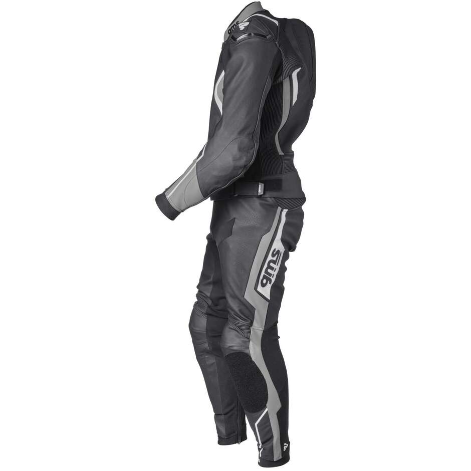 GMS GR-1 Divisible Leather Motorcycle Suit Black Gray White