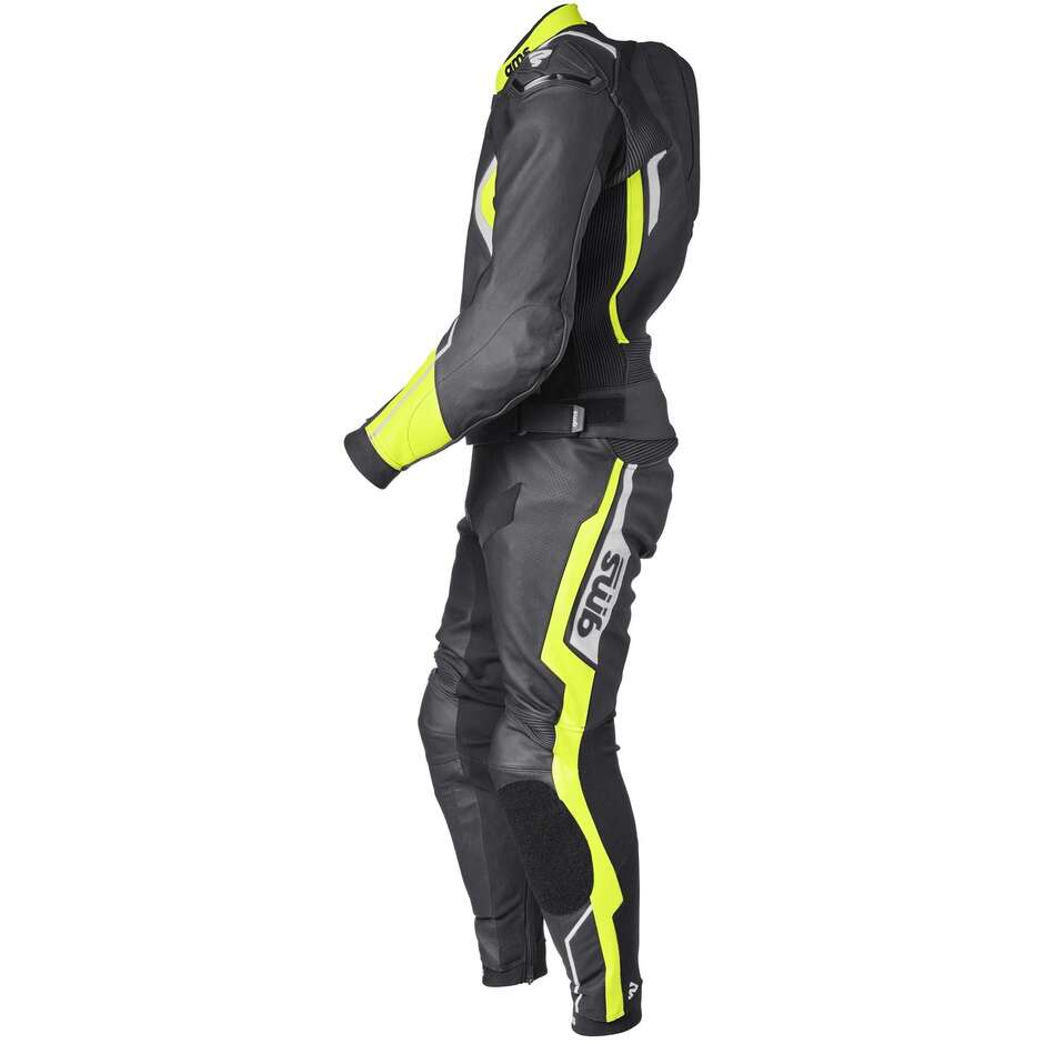 GMS GR-1 Divisible Leather Motorcycle Suit Black Yellow White