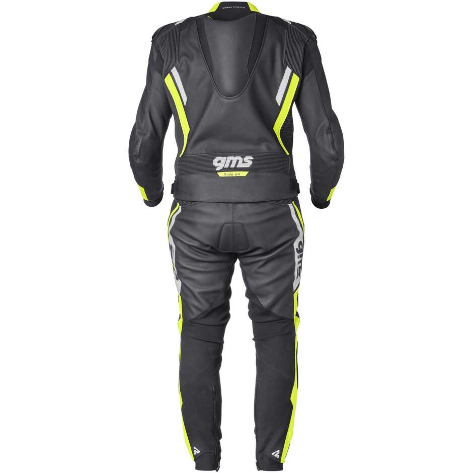 GMS GR-1 Divisible Leather Motorcycle Suit Black Yellow White