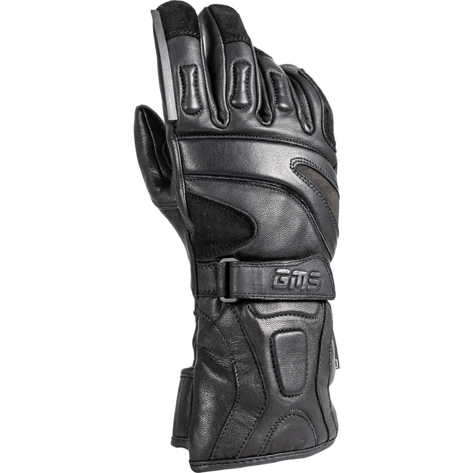 Gms GUARD WP Black Leather Motorcycle Gloves