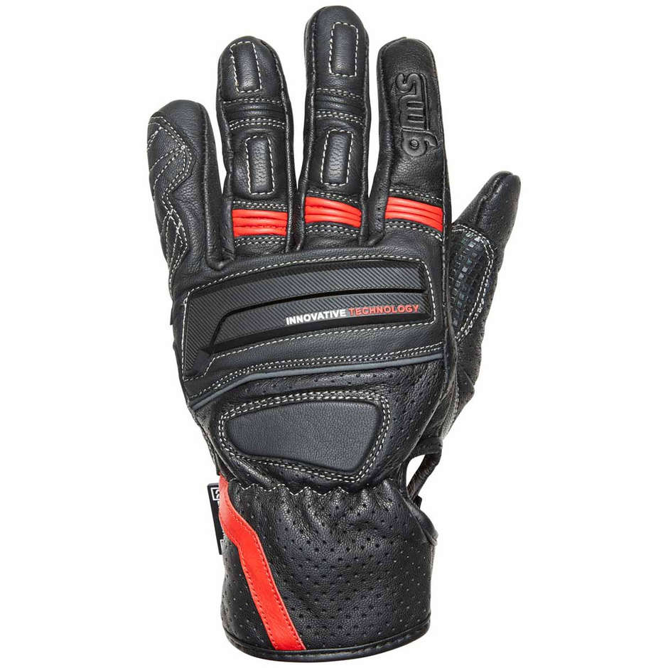 Gms NAVIGATOR Black Red Leather Motorcycle Gloves