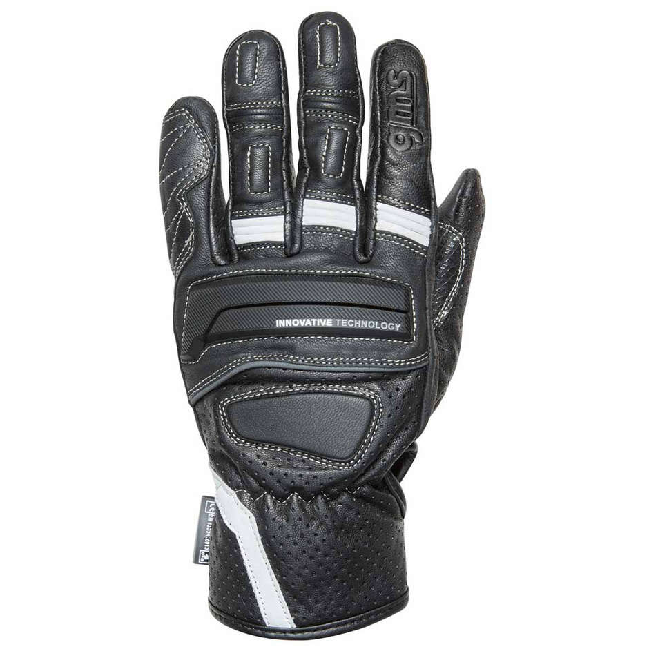 Gms NAVIGATOR Black White Leather Motorcycle Gloves