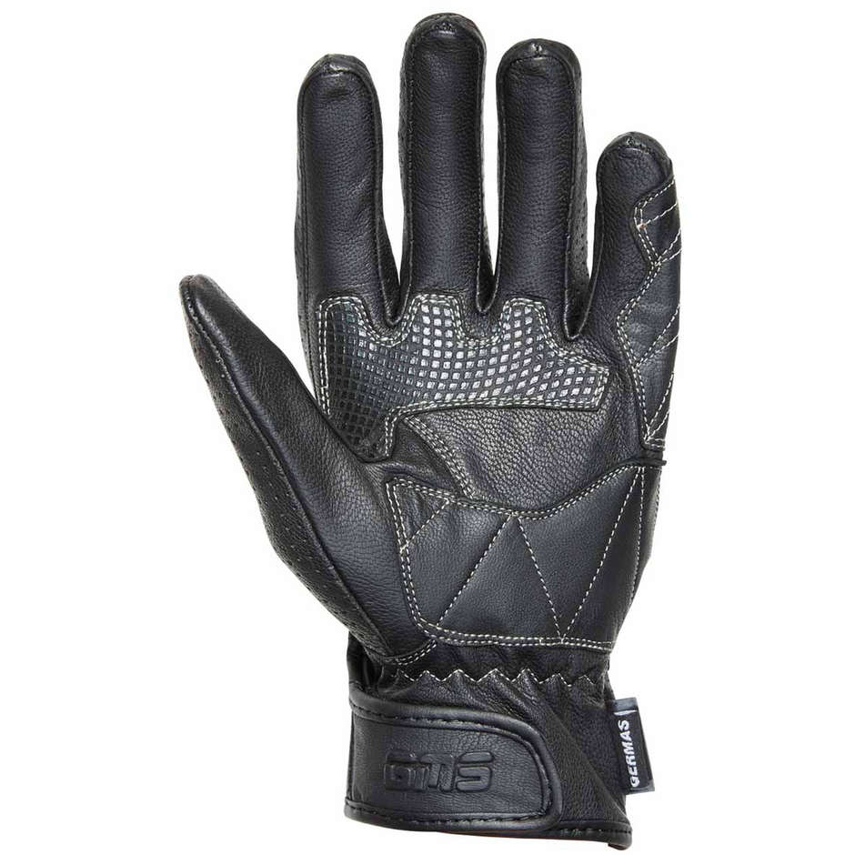 Gms NAVIGATOR Black White Leather Motorcycle Gloves