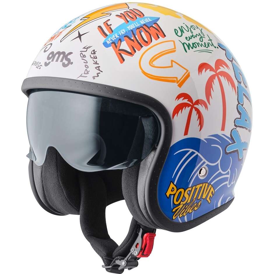 GMS Ride & Surf Motorradhelm in Weiß, Gelb und Blau mit sommerlichem Flair