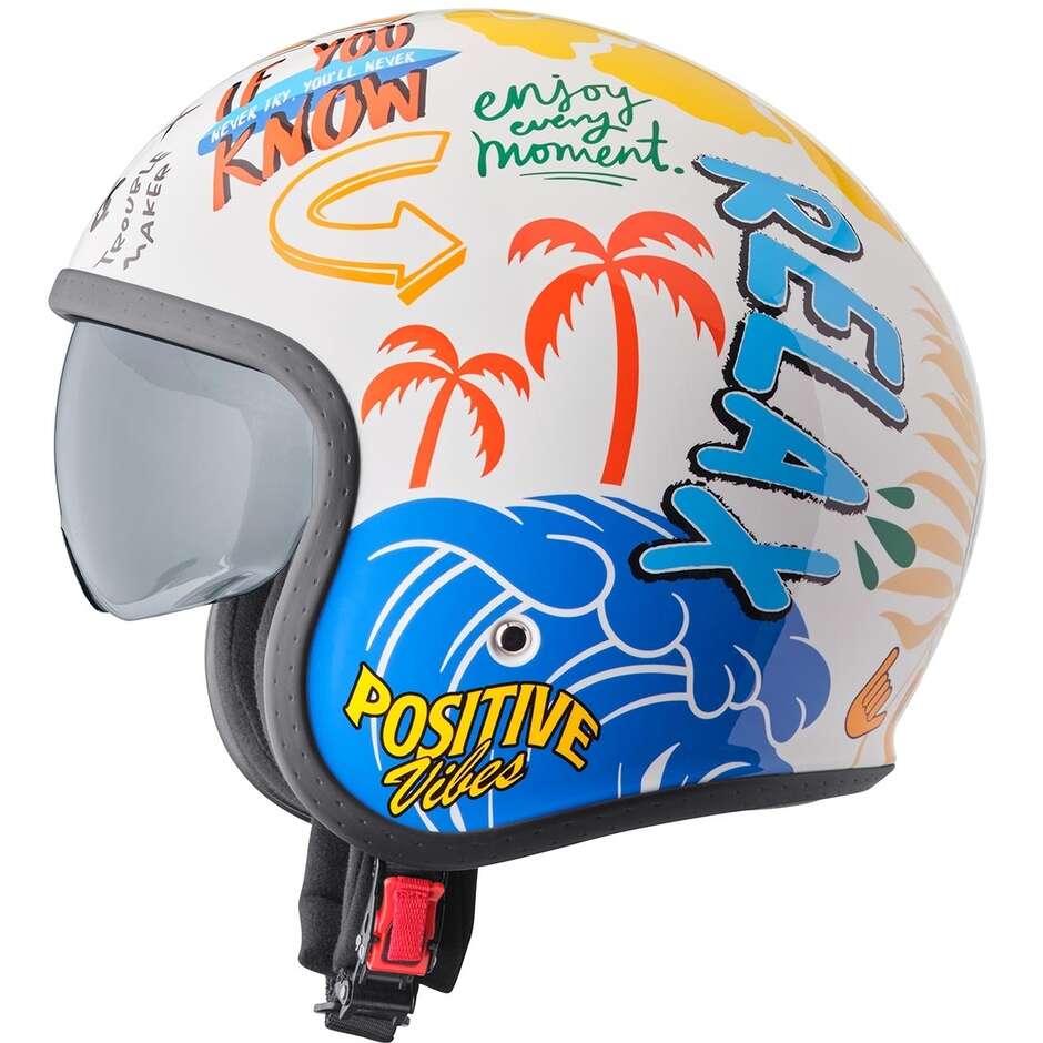 GMS Ride & Surf Motorradhelm in Weiß, Gelb und Blau mit sommerlichem Flair