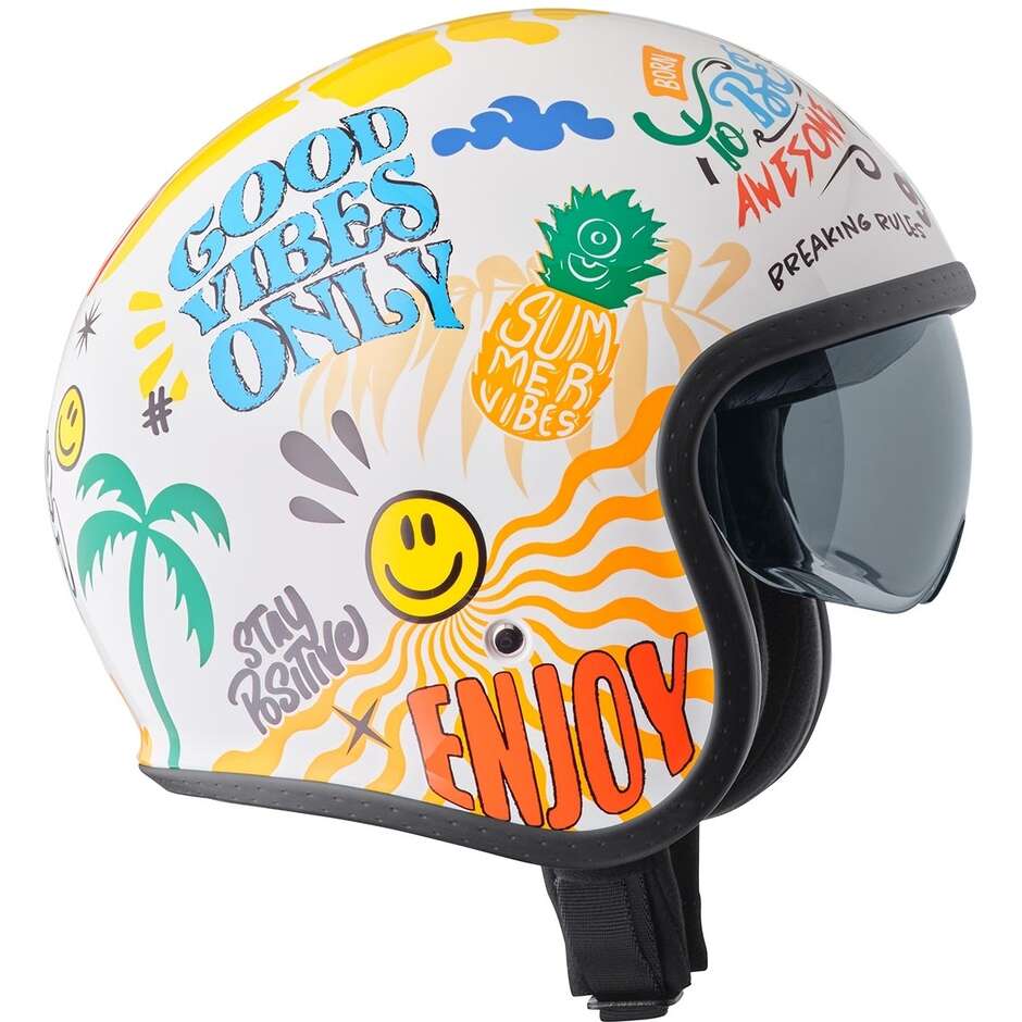 GMS Ride & Surf Motorradhelm in Weiß, Gelb und Blau mit sommerlichem Flair