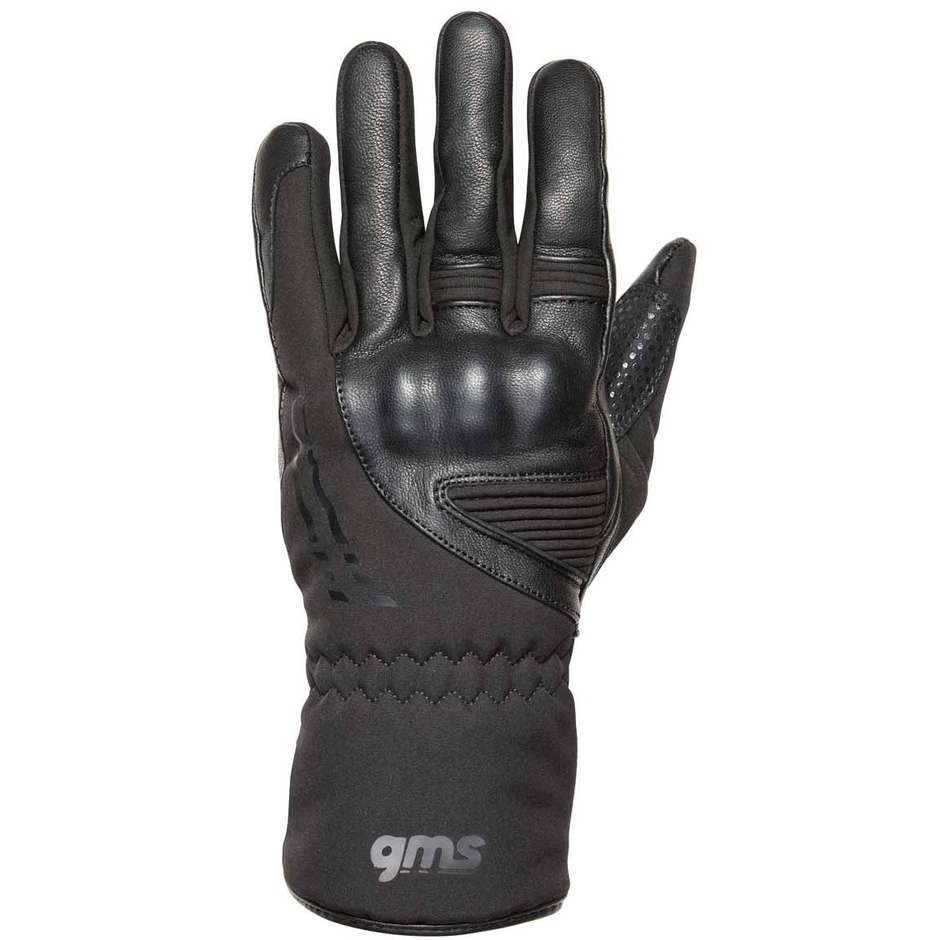 Gms STOCKOLM WP Black Leather and Fabric Motorcycle Gloves
