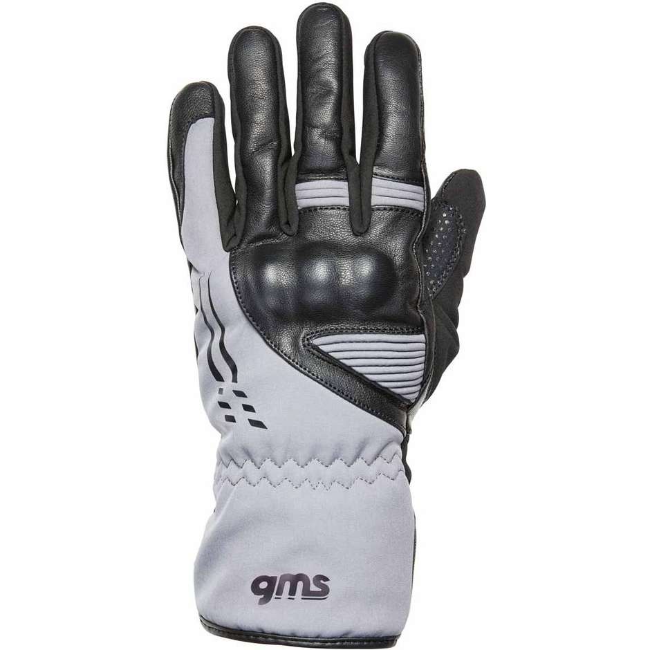 Gms STOCKOLM WP Leather and Fabric Motorcycle Gloves Black Gray