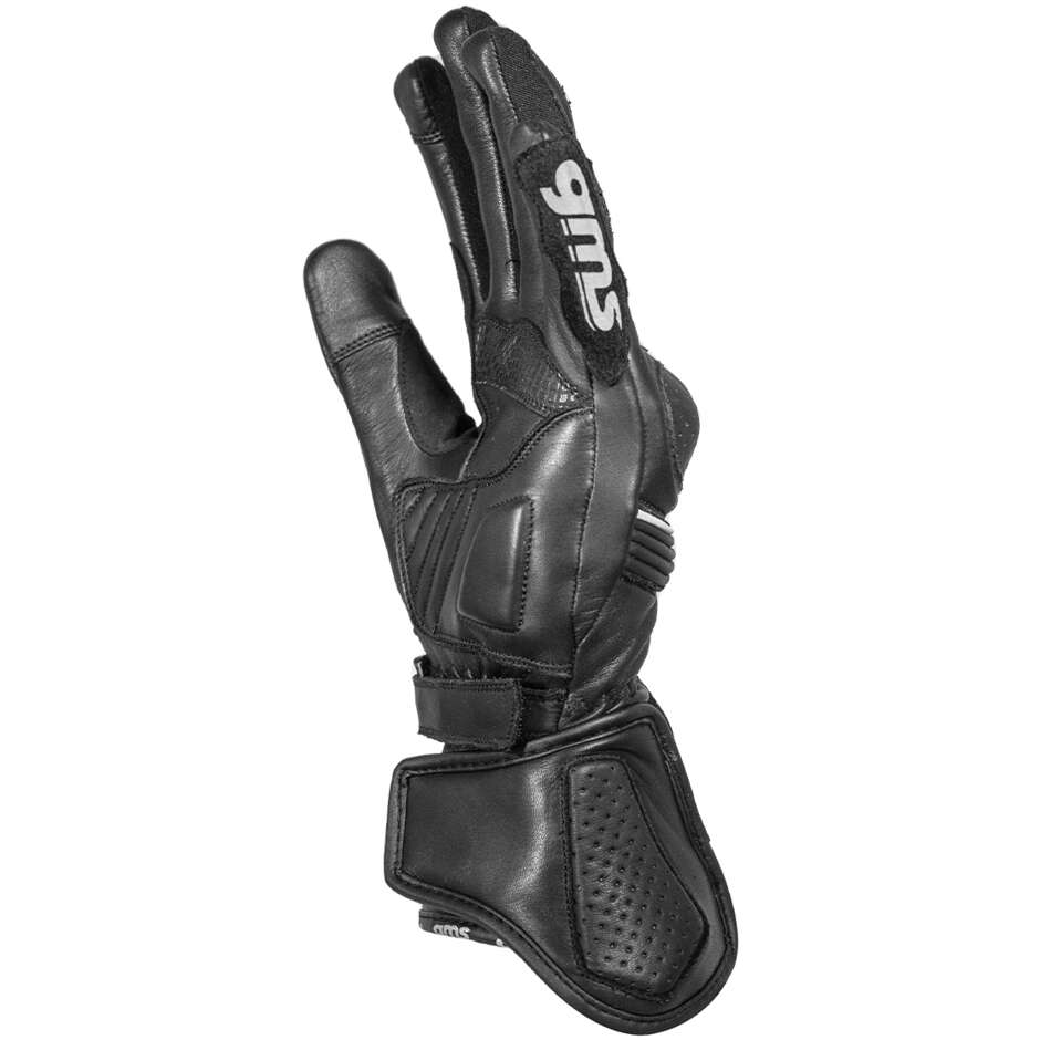 GMS STRIKE Black Leather Motorcycle Gloves