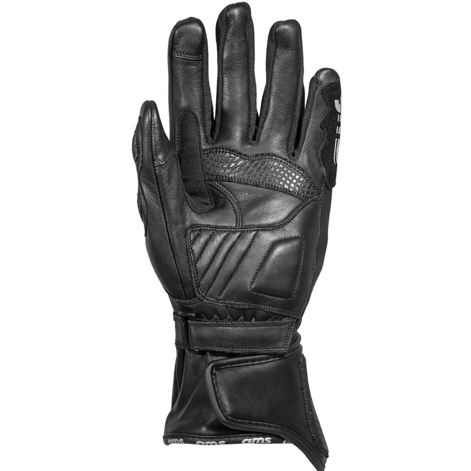 GMS STRIKE Black Leather Motorcycle Gloves