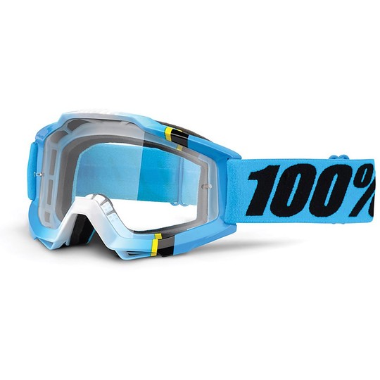 Goggles Moto Cross Enduro 100% ACCURI Crystal Blue Mirror Blue Lens More Lens Chiara
