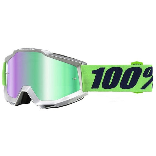 Goggles Moto Cross Enduro 100% ACCURI Nova lens Mirror Green