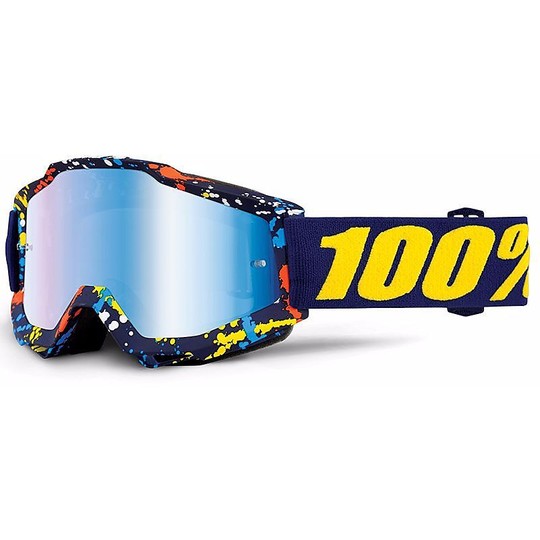 Goggles Moto Cross Enduro 100% Accuri Pollock Linse Blau Spiegel