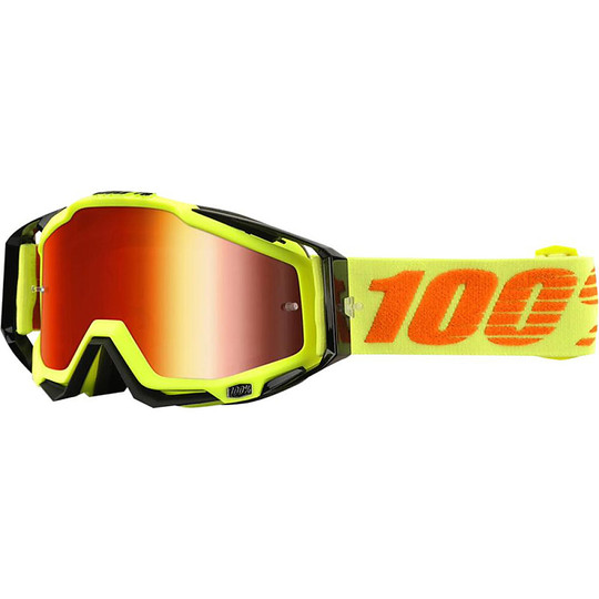 Goggles Moto Cross Enduro 100% RaceCraft Attack Yellow Lens Red Mirror