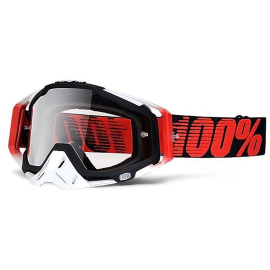 Goggles Moto Cross Enduro 100% Racecraft Black Red Clear Lens