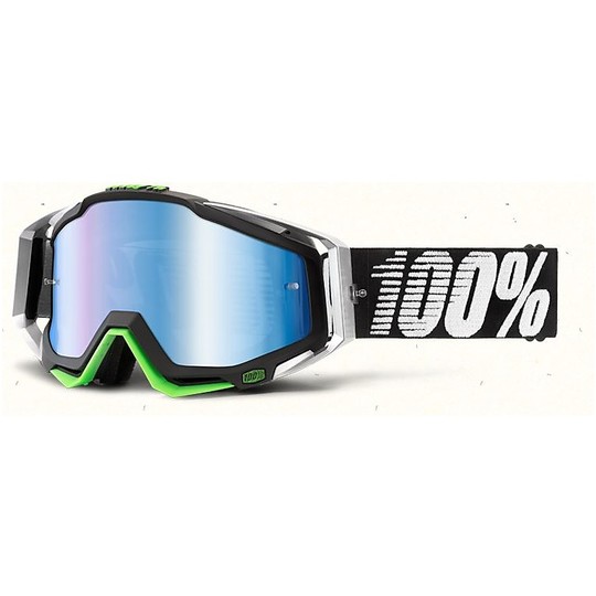 Goggles Moto Cross Enduro 100% Racecraft Metall Lime Blue-Spiegel-Objektiv Mehr Objektiv Chiara