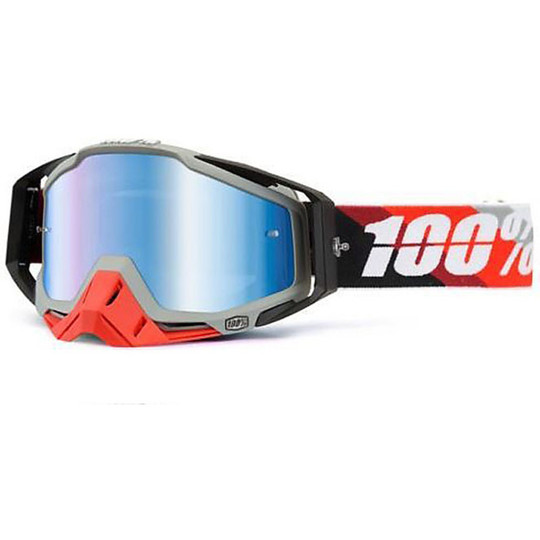 Goggles Moto Cross Enduro 100% Racecraft Prium Red Lens Blue Mirror Lens More Chiara