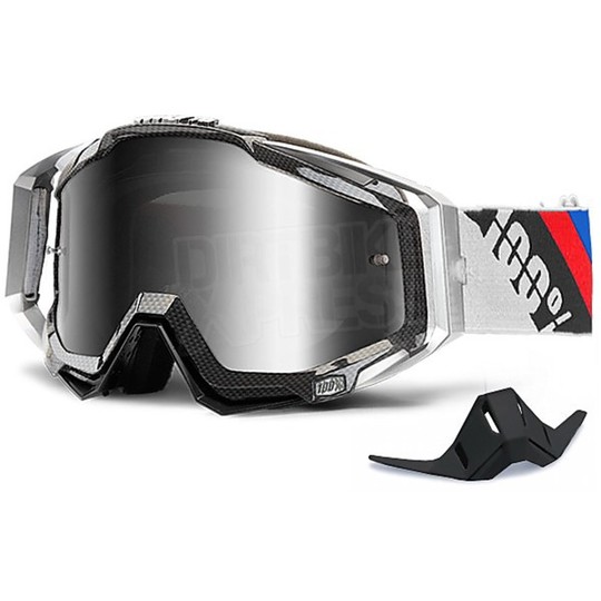 Goggles Moto Cross Enduro 100% Racecraft Slant Carbon Silver Mirror Lens Clear Lens More