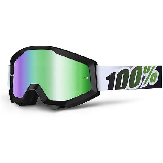 Goggles Moto Cross Enduro 100% STRATA Black Lime Green Mirror Lens