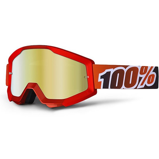 Goggles Moto Cross Enduro 100% STRATA Feuer Objektiv Red Mirror