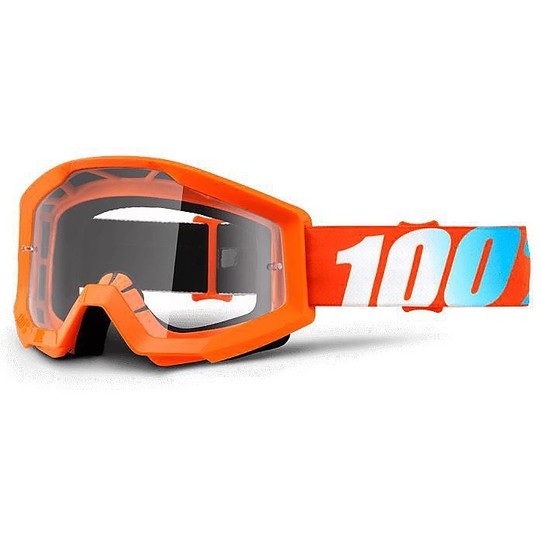 Goggles Moto Cross Enduro 100% Strata Orange Transparent Lens