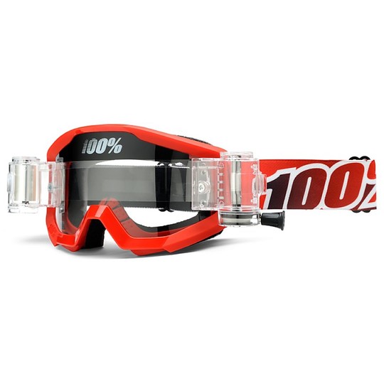 Goggles Moto Cross Enduro 100% With Mud Strata Roll Off Red Fire