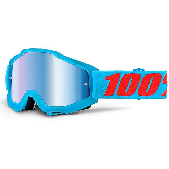 Goggles Moto Cross Enduro Child 100% ACCURI acidulous Cyan Lens Blue Mirror