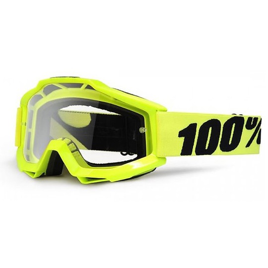 Goggles Moto Cross Enduro Child 100% ACCURI Fluo Yellow Transparent Lens