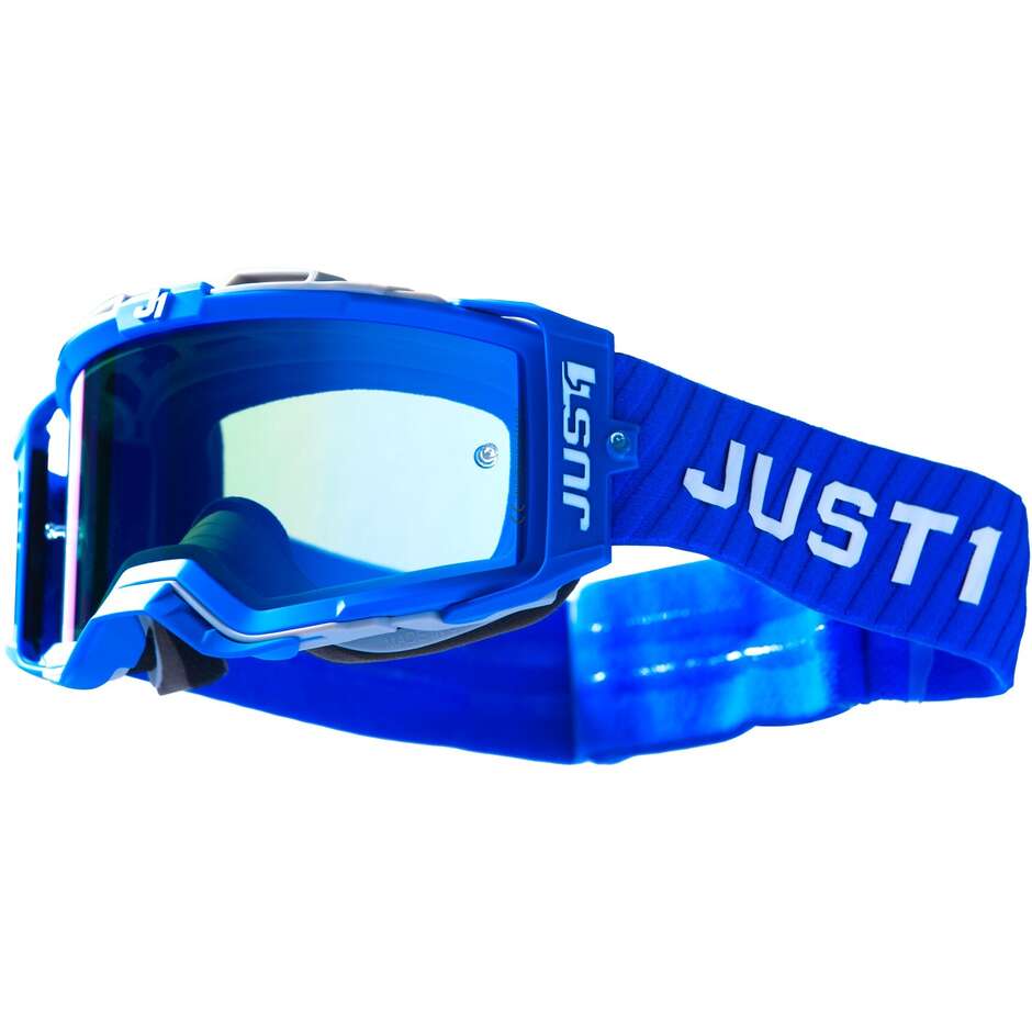 Goggles Moto Cross Enduro Just1 NERVE Korten Blue White Silver Mirror Lens