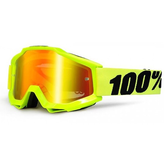 Goggles Moto Cross Enduro Kind 100% Accuri Fluo Gelb Rot-Spiegel-Objektiv