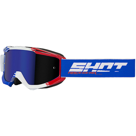 Goggles Moto Cross Enduro Shot IRIS Flag Red Blue Iridium Blue Lens