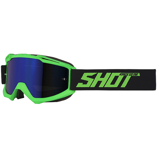 Goggles Moto Cross Enduro Shot IRIS Green Matt Blue Lens