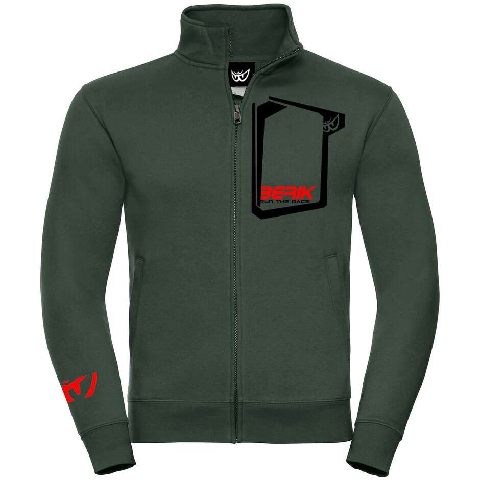 Grünes Sweatshirt „Berik 2.0“ mit Doppelreißverschluss und rotem Logo-Aufdruck