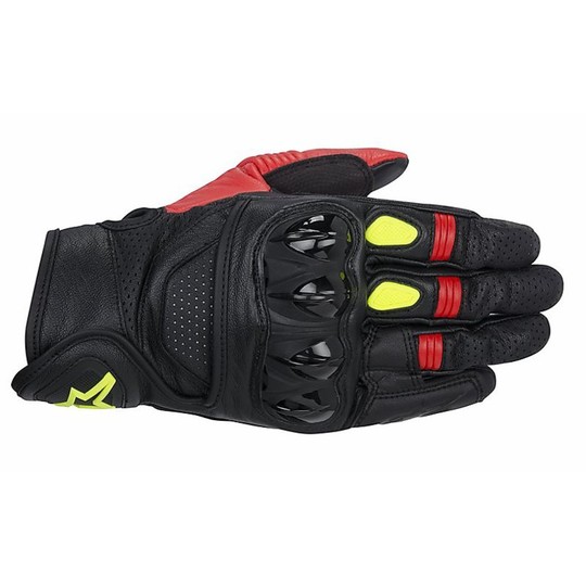 Guanti Moto Estivi  Alpinestars Celer Leather Glove nero Rosso Giallo Fluo