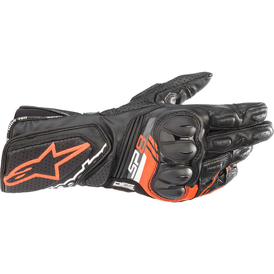 Guanti Moto in Pelle Alpinestars SP-8 V3 GLOVES Nero Arancio Fluo Bianco