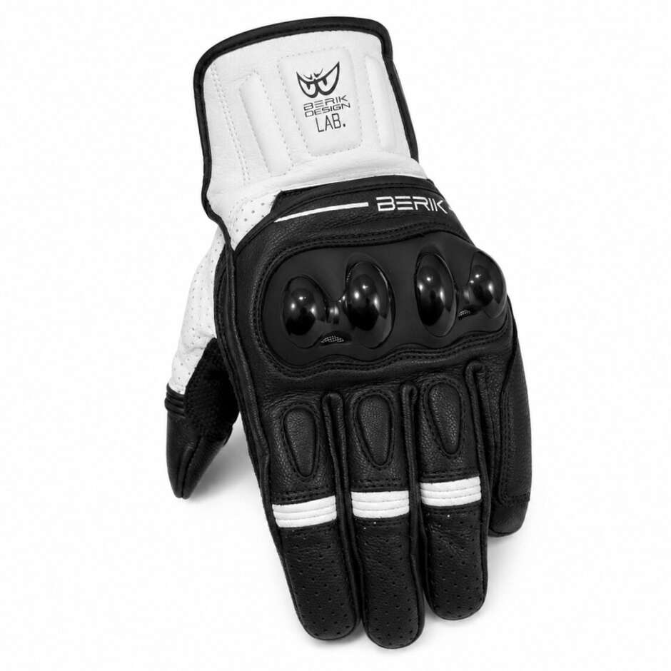 Guanti Moto In Pelle Berik 2.0 185305 New TX-2 Nero Bianco