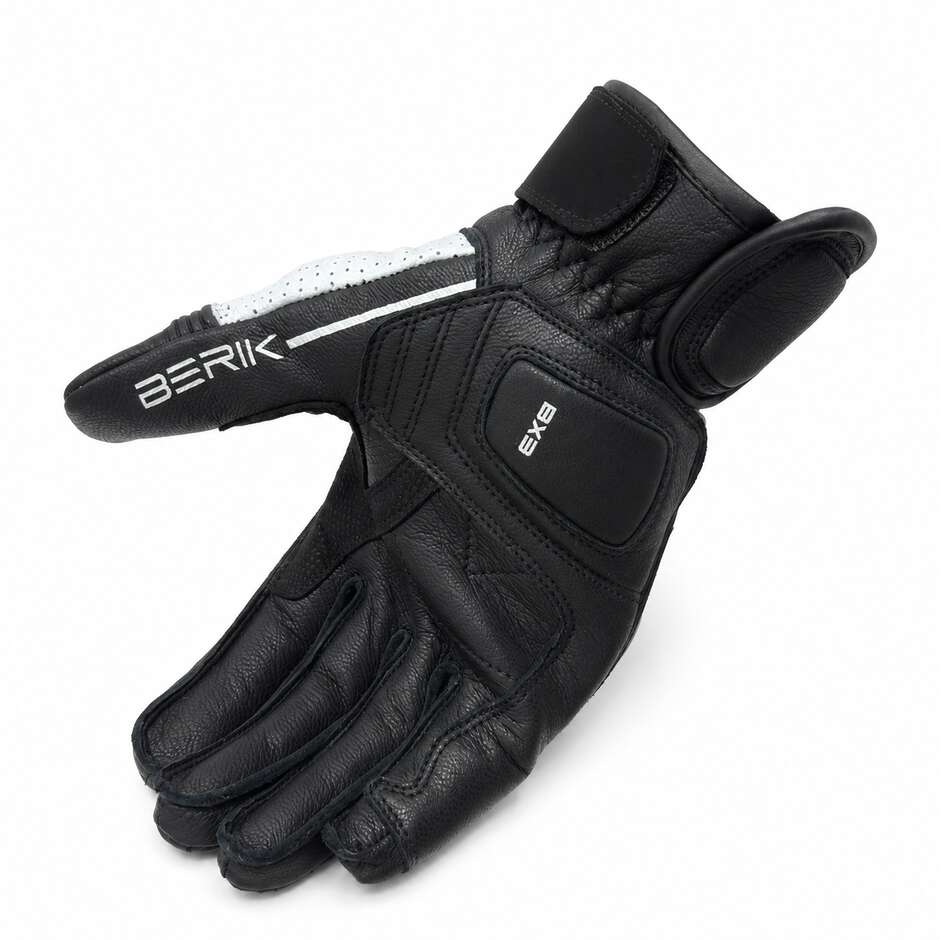 Guanti Moto In Pelle Berik 2.0 185305 New TX-2 Nero Bianco