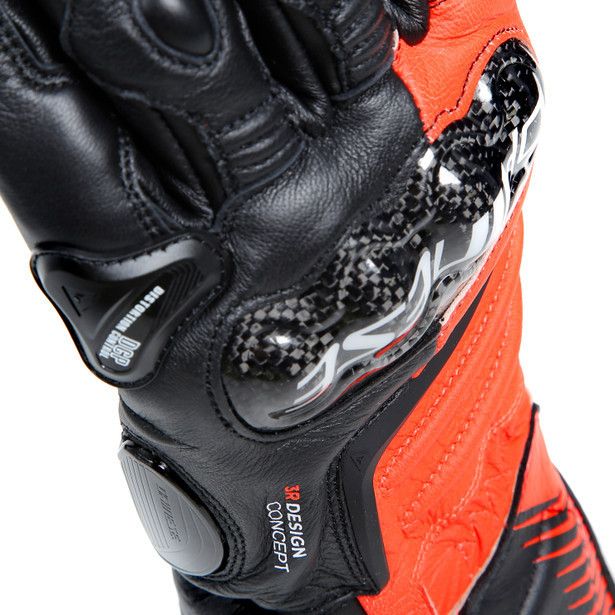 Guanti Moto in Pelle Dainese CARBON 4 LONG Nero Rosso Fluo Bianco