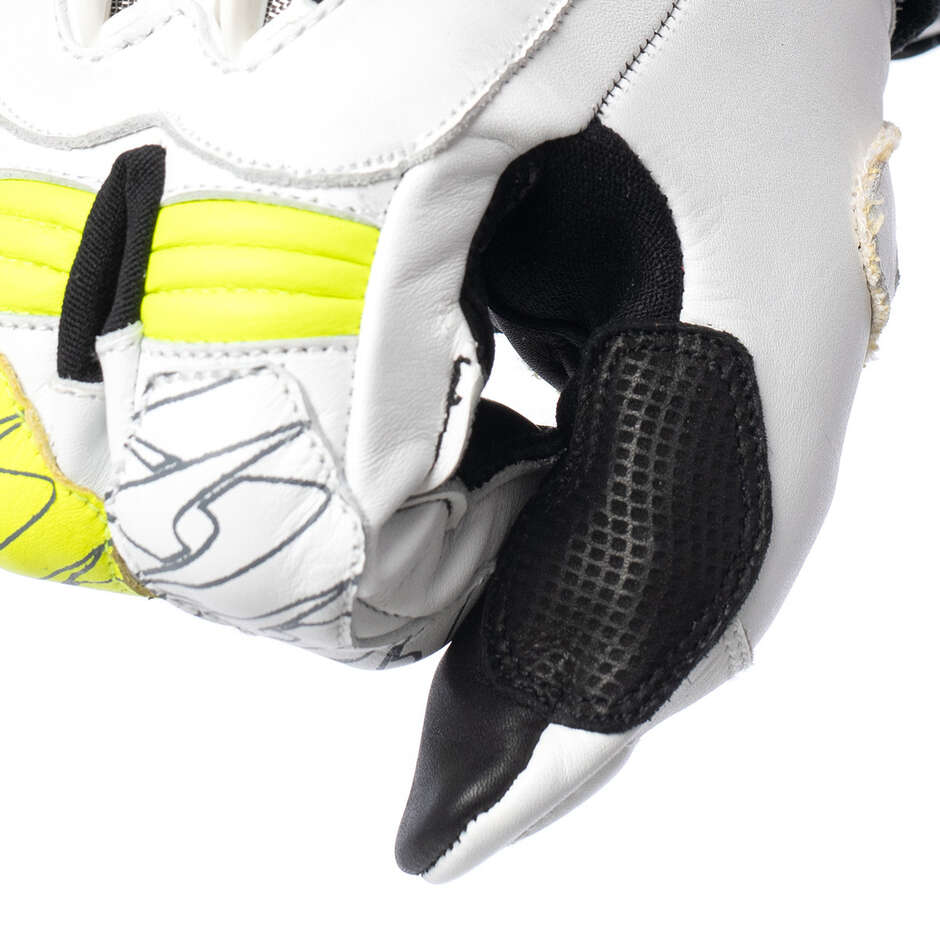 Guanti Moto In Pelle Racing Spyke TECH PRO Nero Bianco Giallo