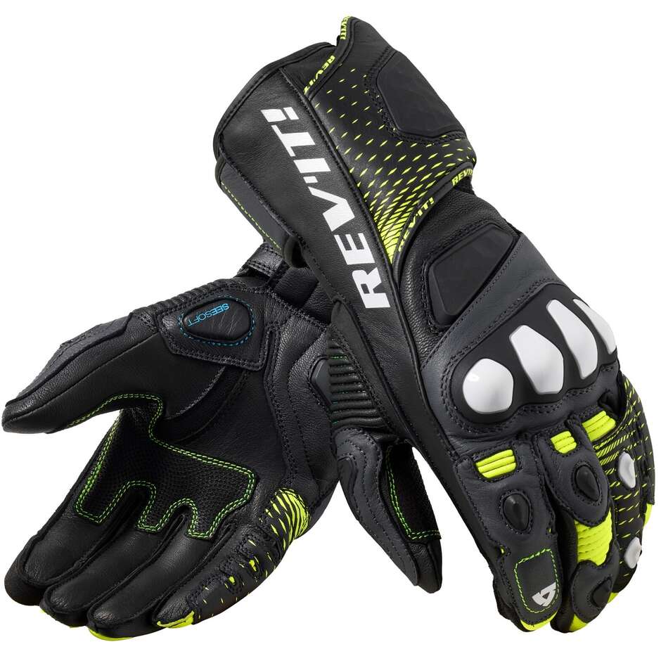 Guanti Moto Pelle CONTROL Nero Giallo Neon taglia XL