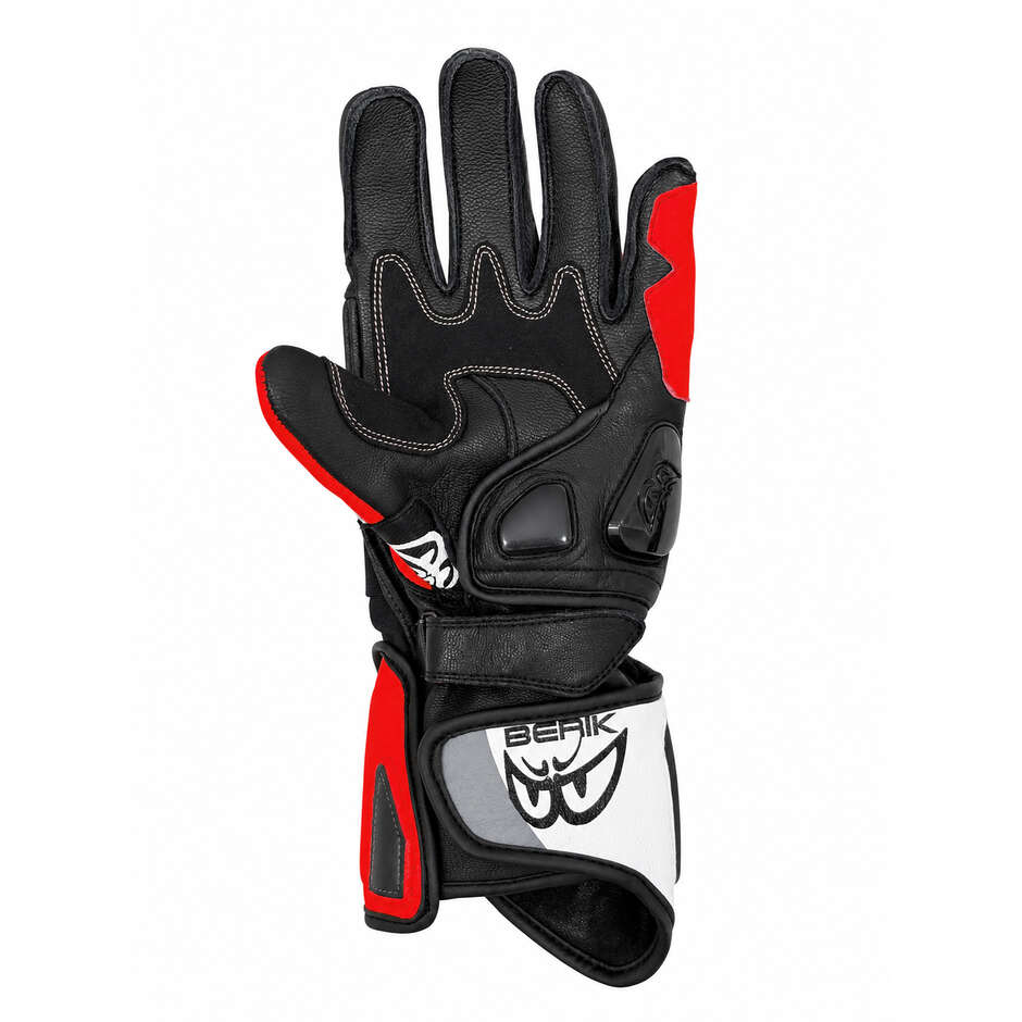 Guanti Moto Racing Berik 2.0 In Pelle G-10397 Misano Nero Bianco Rosso Fluo