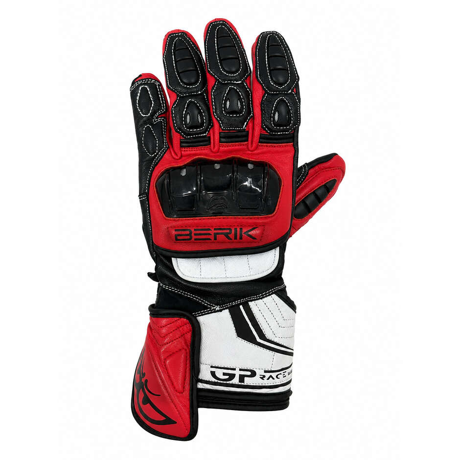 Guanti Moto Racing Berik 2.0 In Pelle G-205321 Track Pro Nero Rosso Bianco