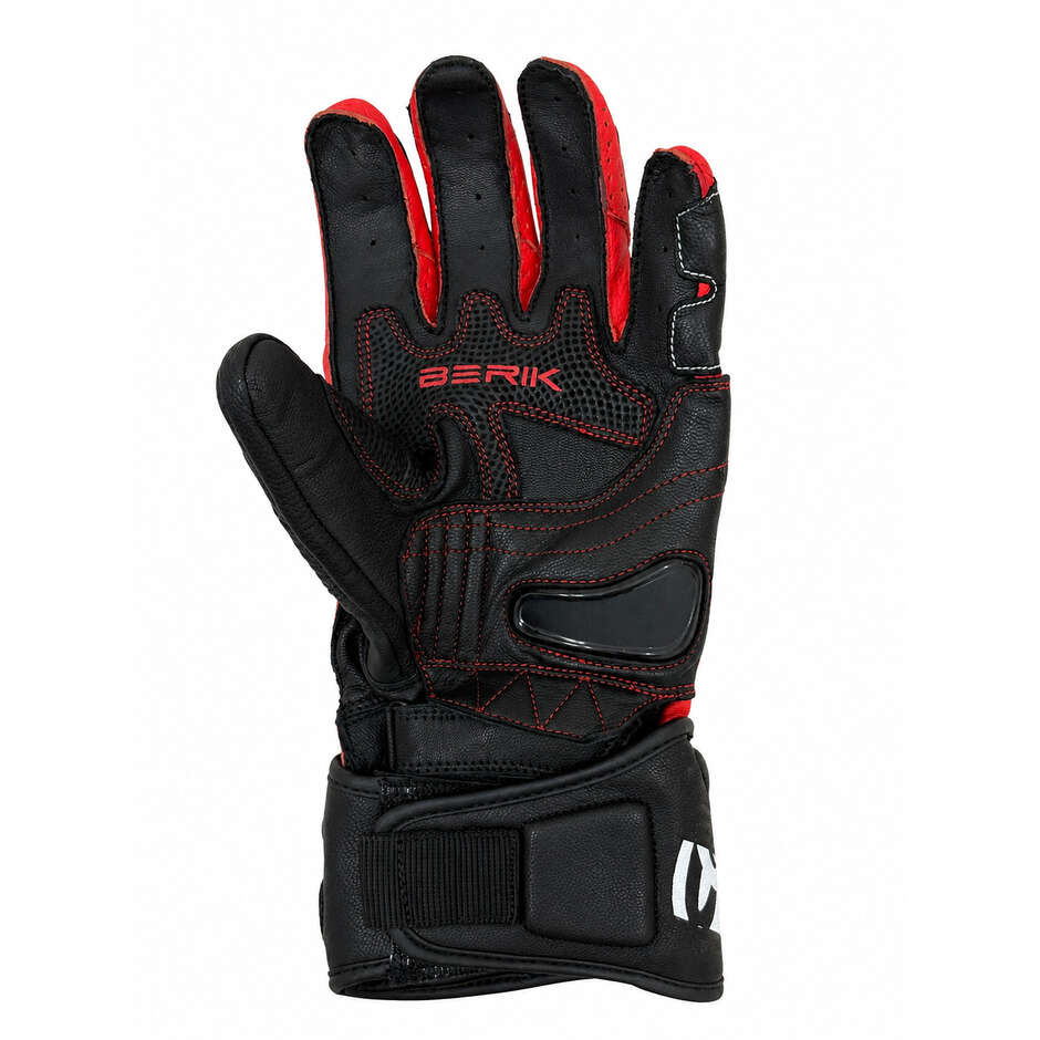Guanti Moto Racing Berik 2.0 In Pelle G-235107 Nero Rosso Fluo