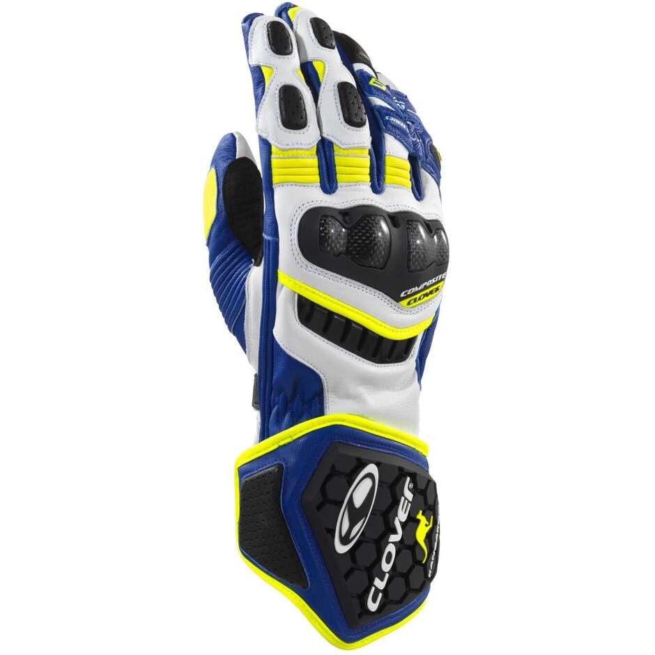 Guanti Moto Racing Clover RS-9 RACE REPLICA Bianco Giallo Blu