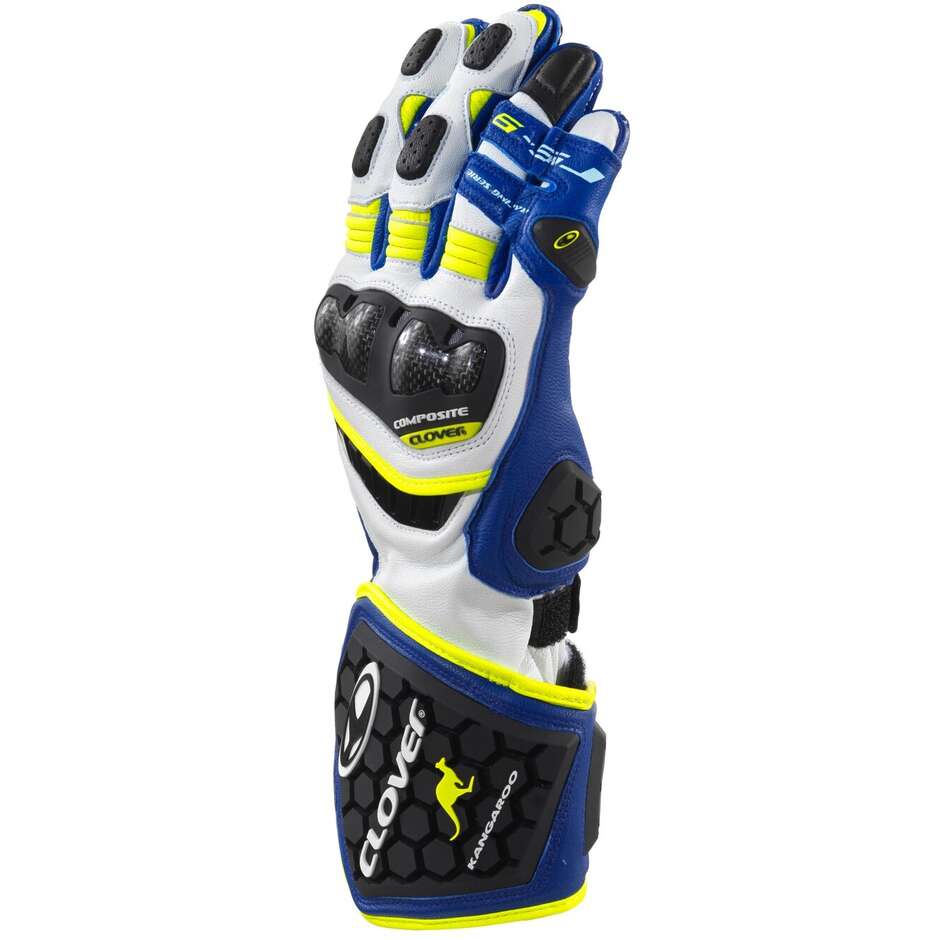 Guanti Moto Racing Clover RS-9 RACE REPLICA Bianco Giallo Blu
