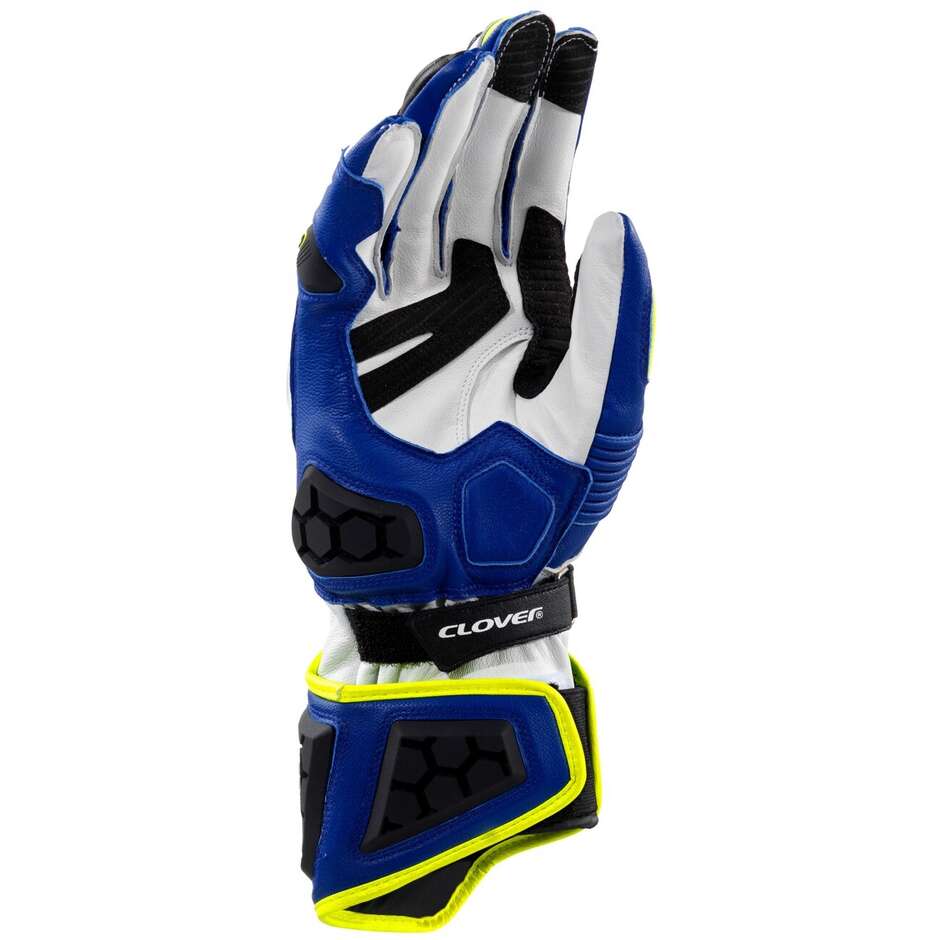 Guanti Moto Racing Clover RS-9 RACE REPLICA Bianco Giallo Blu